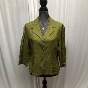 Sherry Taylor Green Blazer Womens Size XL Button Front Lightweight Jacket Career